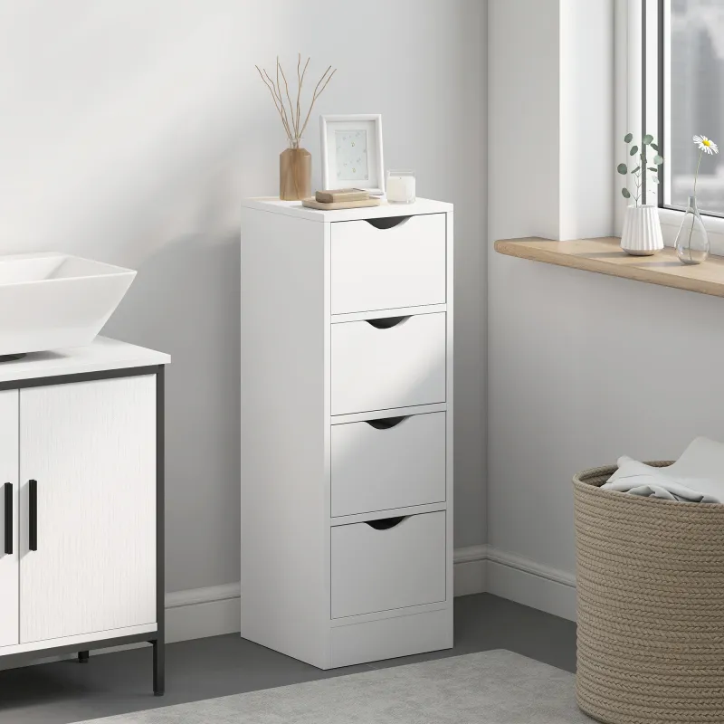 Armario de Baño Estrecho con 4 Cajones y Asas Ranuradas para Espacios Reducidos 29x29x83 cm Blanco - Ogal.Es