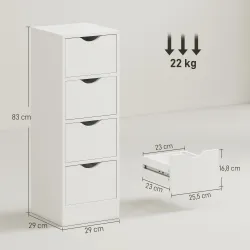 Armario de Baño Estrecho con 4 Cajones y Asas Ranuradas para Espacios Reducidos 29x29x83 cm Blanco - Ogal.Es
