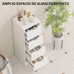 Armario de Baño Estrecho con 4 Cajones y Asas Ranuradas para Espacios Reducidos 29x29x83 cm Blanco - Ogal.Es