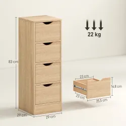 Armario de Baño Estrecho con 4 Cajones y Asas Ranuradas para Espacios Reducidos 29x29x83 cm Madera Natural - Ogal.Es