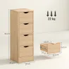 Armario de Baño Estrecho con 4 Cajones y Asas Ranuradas para Espacios Reducidos 29x29x83 cm Madera Natural - Ogal.Es