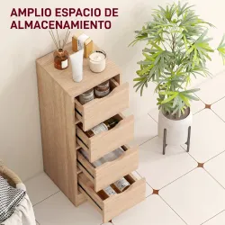 Armario de Baño Estrecho con 4 Cajones y Asas Ranuradas para Espacios Reducidos 29x29x83 cm Madera Natural - Ogal.Es