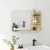 Espejo de Baño de Pared con 2 Estantes Laterales y Estante Inferior para Entrada Pasillo 75x10x48 cm Madera Natural - Ogal.Es