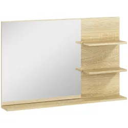 Espejo de Baño de Pared con 2 Estantes Laterales y Estante Inferior para Entrada Pasillo 75x10x48 cm Madera Natural - Ogal.Es