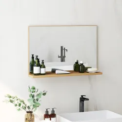 Espejo de Baño de Pared con Estante Abierto Estilo Moderno para Entrada Pasillo 60x12x40 cm Madera Natural - Ogal.Es