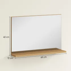 Espejo de Baño de Pared con Estante Abierto Estilo Moderno para Entrada Pasillo 60x12x40 cm Madera Natural - Ogal.Es