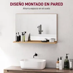 Espejo de Baño de Pared con Estante Abierto Estilo Moderno para Entrada Pasillo 60x12x40 cm Madera Natural - Ogal.Es