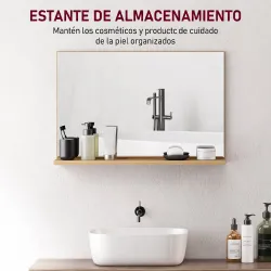 Espejo de Baño de Pared con Estante Abierto Estilo Moderno para Entrada Pasillo 60x12x40 cm Madera Natural - Ogal.Es