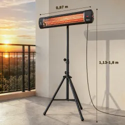 Calefactor Infrarrojos Terraza de Pie 2500 W Trípode Regulable IP65 Control Táctil/Remoto 3 Niveles Calor Tempor... - Ogal.Es