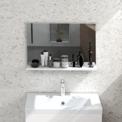 Espejo de Baño de Pared con Estante Abierto Estilo Moderno para Entrada Pasillo 60x12x40 cm Blanco - Ogal.Es