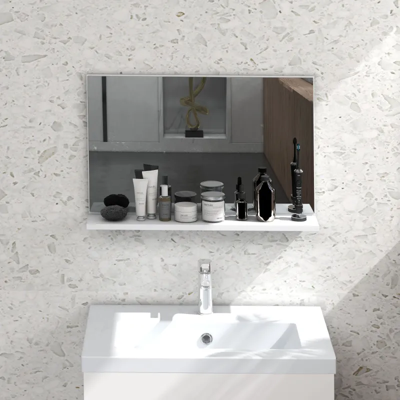 Espejo de Baño de Pared con Estante Abierto Estilo Moderno para Entrada Pasillo 60x12x40 cm Blanco - Ogal.Es