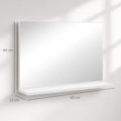 Espejo de Baño de Pared con Estante Abierto Estilo Moderno para Entrada Pasillo 60x12x40 cm Blanco - Ogal.Es