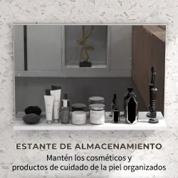 Espejo de Baño de Pared con Estante Abierto Estilo Moderno para Entrada Pasillo 60x12x40 cm Blanco - Ogal.Es