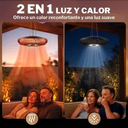 Calefactor por Infrarrojos Terraza Colgante 2000 W con Luz LED Control por Táctil/Mando 2 Niveles Calor y Tempor... - Ogal.Es