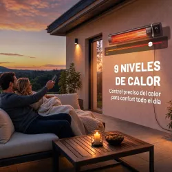 Calefactor por Infrarrojos Terraza 3000 W IP65 9 Niveles Calor Temporizador 24 H Control Táctil/Remoto Pantalla LED - Ogal.Es