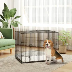 Jaula para Perros Plegable con Cojín Puertas Bandeja Extraíble y Marco de Alambre Metálico 90x57,5x62 cm Negro y... - Ogal.Es
