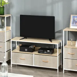 Mueble de TV con Estante y 2 Cajones de Tela Plegables para Televisores hasta 47 Pulgadas Largo de 98 cm Natural... - Ogal.Es