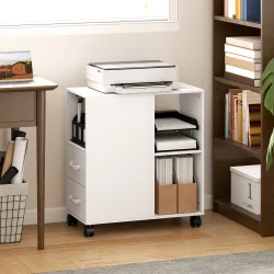 Mueble para Impresora con Ruedas 2 Cajones Estante Ajustable 3 Compartimentos Abiertos para Documentos Tamaño A4... - Ogal.Es