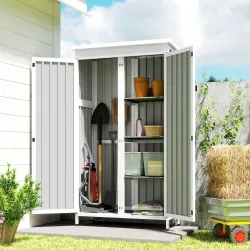 Caseta de Jardín de Madera y Acero 94x43x166 cm Armario para Herramientas con 2 Estantes Ajuatables y 2 Puertas ... - Ogal.Es