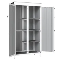 Caseta de Jardín de Madera y Acero 94x43x166 cm Armario para Herramientas con 2 Estantes Ajuatables y 2 Puertas ... - Ogal.Es
