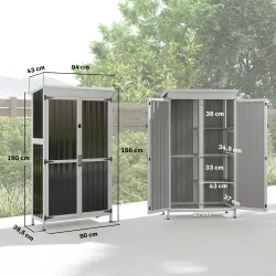 Caseta de Jardín de Madera y Acero 94x43x166 cm Armario para Herramientas con 2 Estantes Ajuatables y 2 Puertas ... - Ogal.Es