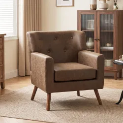 Sillón Relax Sofá Individual de PU Cojín de Asiento con Muelles Respaldo Acolchado Patas de Madera 72x76x80 cm M... - Ogal.Es