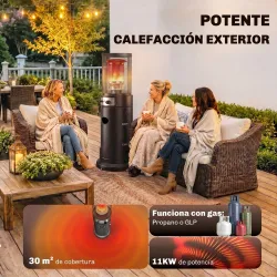 Estufa de Gas para Terraza 11 kW con Regulación Continua Rejilla Protectora Antivuelco y 2 Ruedas Negro - Ogal.Es