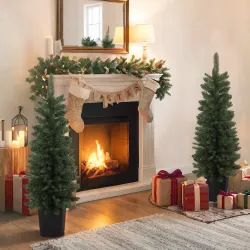 Juego de 2 Árboles de Navidad 120 cm con 170 Ramas Base Tipo Maceta de Vivero Montaje Rápido para Salón Interior... - Ogal.Es