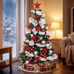 Árbol de Navidad Predecorado 180 cm con 200 LED 8 Modos 800 Ramas Mando y Base Plegable Funciona con USB Verde y... - Ogal.Es