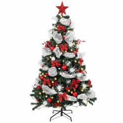 Árbol de Navidad Predecorado 180 cm con 200 LED 8 Modos 800 Ramas Mando y Base Plegable Funciona con USB Verde y... - Ogal.Es
