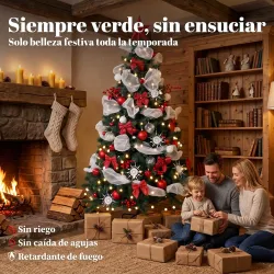 Árbol de Navidad Predecorado 180 cm con 200 LED 8 Modos 800 Ramas Mando y Base Plegable Funciona con USB Verde y... - Ogal.Es