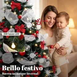 Árbol de Navidad Predecorado 180 cm con 200 LED 8 Modos 800 Ramas Mando y Base Plegable Funciona con USB Verde y... - Ogal.Es