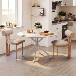 Mesa de Comedor Redonda para 4 Personas con Estructura de Acero Ø120x75 cm Blanco - Ogal.Es