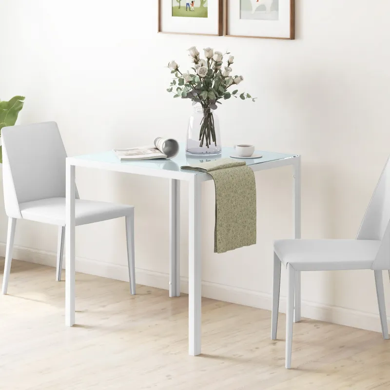 Mesa de Comedor de Cristal Mesa de Cocina Cuadrada para 4 Personas con Patas de Metal para Salón 75x75x75 cm Blanco - Ogal.Es
