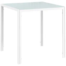 Mesa de Comedor de Cristal Mesa de Cocina Cuadrada para 4 Personas con Patas de Metal para Salón 75x75x75 cm Blanco - Ogal.Es