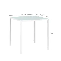 Mesa de Comedor de Cristal Mesa de Cocina Cuadrada para 4 Personas con Patas de Metal para Salón 75x75x75 cm Blanco - Ogal.Es
