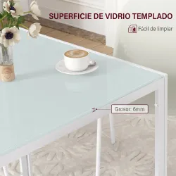 Mesa de Comedor de Cristal Mesa de Cocina Cuadrada para 4 Personas con Patas de Metal para Salón 75x75x75 cm Blanco - Ogal.Es