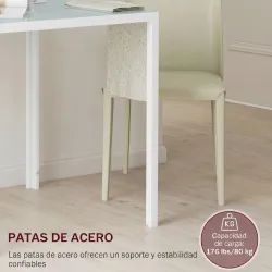 Mesa de Comedor de Cristal Mesa de Cocina Cuadrada para 4 Personas con Patas de Metal para Salón 75x75x75 cm Blanco - Ogal.Es