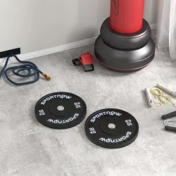 Discos Pesas Olímpicos 2x10 kg Agujero Ø50 mm de Goma para Barras y Mancuernas para Casa y Gimnasio Negro - Ogal.Es