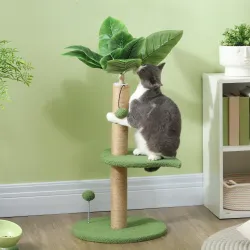 Árbol Rascador para Gatos 83 cm con Hojas Artificiales, Poste de Yute, Plataformas de Felpa, 2 Juguetes de Bolas... - Ogal.Es