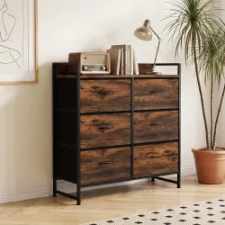 Cómoda con 6 Cajones Plegables Cajonera de Tela con Estructura de Acero Estilo Industrial 79x29x85 cm Marrón Rús... - Ogal.Es