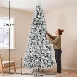 Árbol de Navidad Artificial 270 cm con 1507 Ramas Base Metálica Plegable Montaje Rápido para Salón Interior Blanco - Ogal.Es
