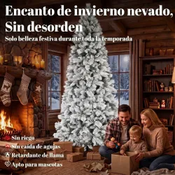 Árbol de Navidad Artificial 270 cm con 1507 Ramas Base Metálica Plegable Montaje Rápido para Salón Interior Blanco - Ogal.Es