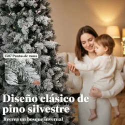Árbol de Navidad Artificial 270 cm con 1507 Ramas Base Metálica Plegable Montaje Rápido para Salón Interior Blanco - Ogal.Es