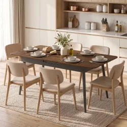 Mesa de Comedor Extensible para 4-6 Personas Estilo Industrial Esquinas Redondeadas 130-160x85x75 cm Nogal - Ogal.Es