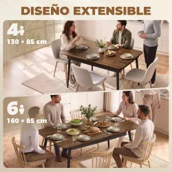 Mesa de Comedor Extensible para 4-6 Personas Estilo Industrial Esquinas Redondeadas 130-160x85x75 cm Nogal - Ogal.Es