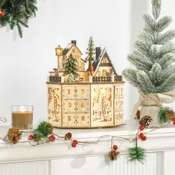 Calendario de Adviento de Navidad de Madera Reutilizable con Luces LED 24 Cajones Escena de Pueblo 25x20x29 cm N... - Ogal.Es
