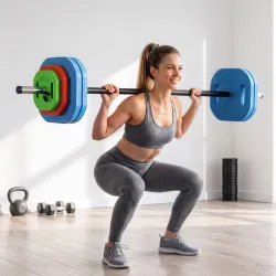 Set de Pesas Ajustables con Barra de Acero de 140 cm 8 Discos de 5kg 2,5kg 1,25kg 2 Clips para Casa Gimnasio - Ogal.Es