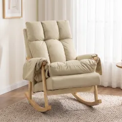 Silla Mecedora de Cuero Sintético con Bolsillos Laterales Patas de Madera Acolchado Grueso para Salón Dormitorio... - Ogal.Es