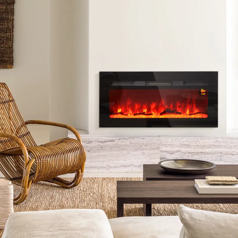 Chimenea Eléctrica de Pared y Empotrable 1800W con Llama 3D 3 Colores 5 Niveles Brillo Mando Pantalla Táctil par... - Ogal.Es